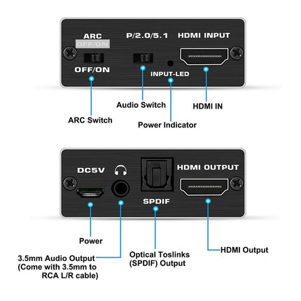 Simplecom CM425 HDMI 2.0 Audio Extractor Optical SPDIF and 3.5mm Stereo with ARC 4K@60Hz 2