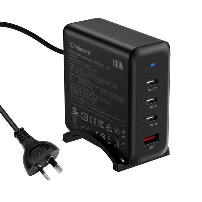 Simplecom CU400 4-Port PD 100W GaN Fast Charger 3xUSB-C + USB-A for Phone Tablet Laptop 2
