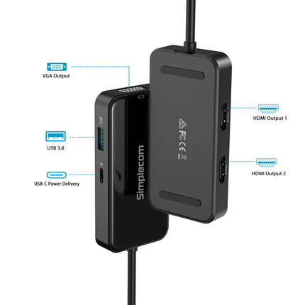 Simplecom DA451 5-in-1 USB-C Multiport Adapter MST Hub with VGA and Dual HDMI 5