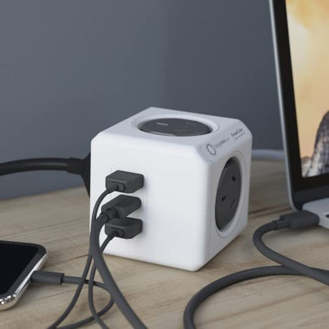 Allocacoc PowerCube Extended 4 Outlets 2 USB-A + 1 USB-C PD 20W with Surge 1.5M Grey (11407-AUEUAC) 2
