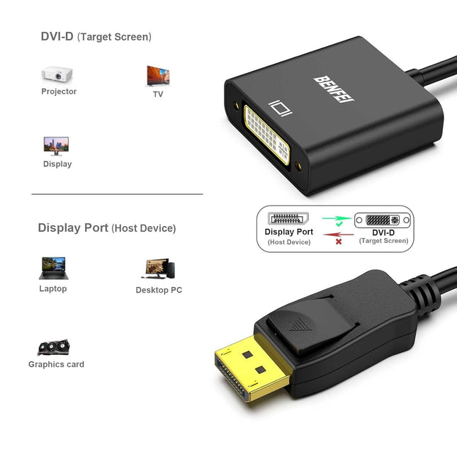 BENFEI DisplayPort to DVI DVI-D Single Link Adapter 2