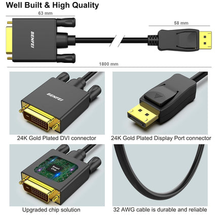 BENFEI 000125BK-10F DisplayPort to DVI Cable Male-Male Gold-Plated Cord Cable 3Mlated 5
