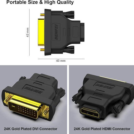 BENFEI DVI to HDMI, Bidirectional DVI to HDMI Male to Female 2 Pack 5