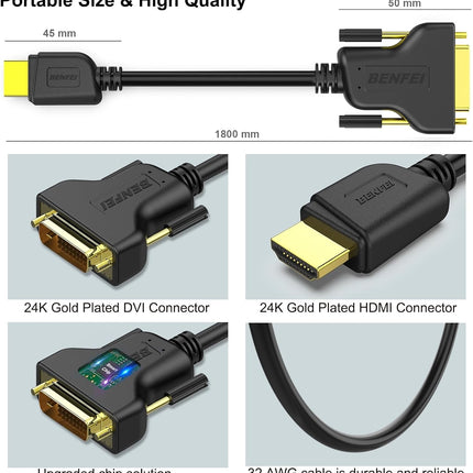BENFEI HDMI to DVI, Bi Directional DVI-D 24+1 Male to HDMI Male High Speed Adapter Cable 7
