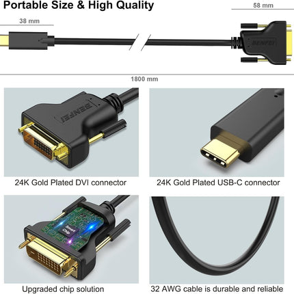 BENFEI USB C to DVI Cable 1.8m 5
