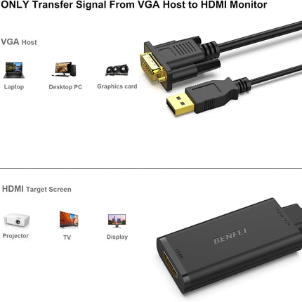 BENFEI 210BK VGA to HDMI Adapter with Audio Support and 1080P Resolution 2