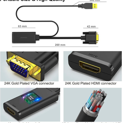 BENFEI 210BK VGA to HDMI Adapter with Audio Support and 1080P Resolution 3