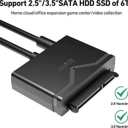 BENFEI 221BK USB 3.0 to SATA III Hard Drive Adapter for 2.5/3.5-inch HDD/SSD with 12V/2A Power Adapter, Support UASP 4