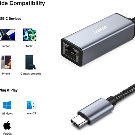 BENFEI USB-C to Ethernet Adapter (Thunderbolt 3 to RJ45) 4