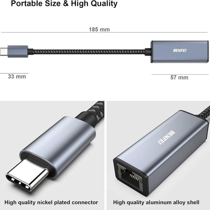 BENFEI USB-C to Ethernet Adapter (Thunderbolt 3 to RJ45) 5