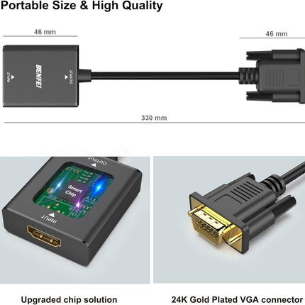 BENFEI HDMI to VGA, Uni-Directional HDMI Computer to VGA Monitor  Adapter (Female to Male) with 3.5mm Audio Jack 8