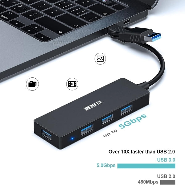 BENFEI 000291BK 4-Port USB 3.0 Ultra Flat Data Hub, USB C Hub with 4 Ports USB 3.0 Adapter 2