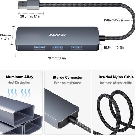 BENFEI USB 3.0 4-port Hub USB A Splitter Ultra-Slim 6