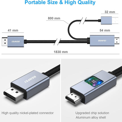 BENFEI 344GY-3M HDMI to DisplayPort Unidirectional 4K Active Cable with USB Powered 3M 5