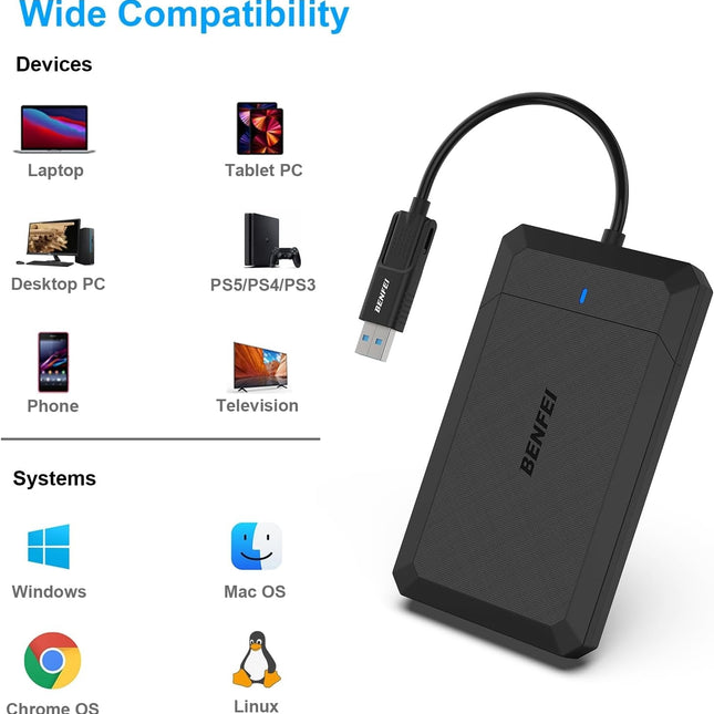 BENFEI 2.5 Inch SATA to USB Tool Free External Hard Drive Enclosure 2