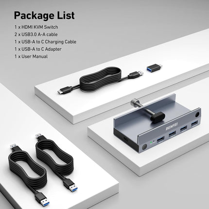 BENFEI 000355GY USB 3.0 HDMI KVM Switch(8K@60Hz) with 4 USB 3.0 Ports for 2 Computers Sharing Monitor Keyboard Mouse 7
