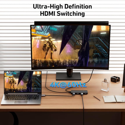 BENFEI 365BK HDMI Switch 4 in 1 Out 4K@60Hz, 2K@144Hz, HDCP 2.3 (with Adaptive Equalization Support 30ft HDMI Transmit) 3