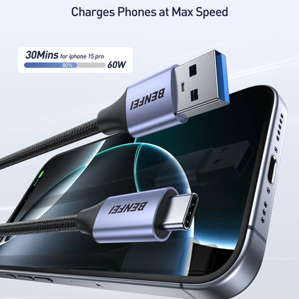 BENFEI 369GY 2M USB 3.0 to USB C Cable, 5Gbps High-Speed Data Sync & 3A Charging 3
