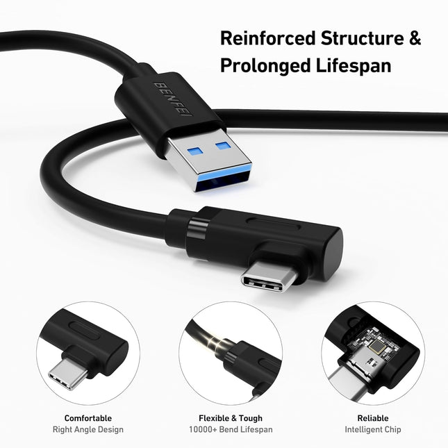 BENFEI 375BK-2M USB 3.0 to Right Angled USB-C PVC 2M 2