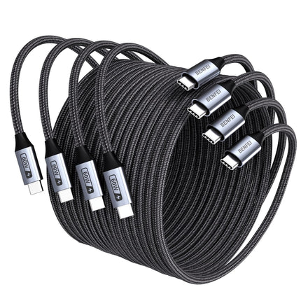 BENFEI 000382GY-4P USB C Fast Charging 60W Cable, 4-Pack(3.3ft/1M x 2 + /6.6ft/2M x 2) Nylon Braided Cable for I-phone 15/16/17 and Samsung / Google phone.