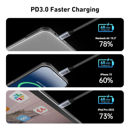 BENFEI 000382GY-4P USB C Fast Charging 60W Cable, 4-Pack(3.3ft/1M x 2 + /6.6ft/2M x 2) Nylon Braided Cable for I-phone 15/16/17 and Samsung / Google phone. 3