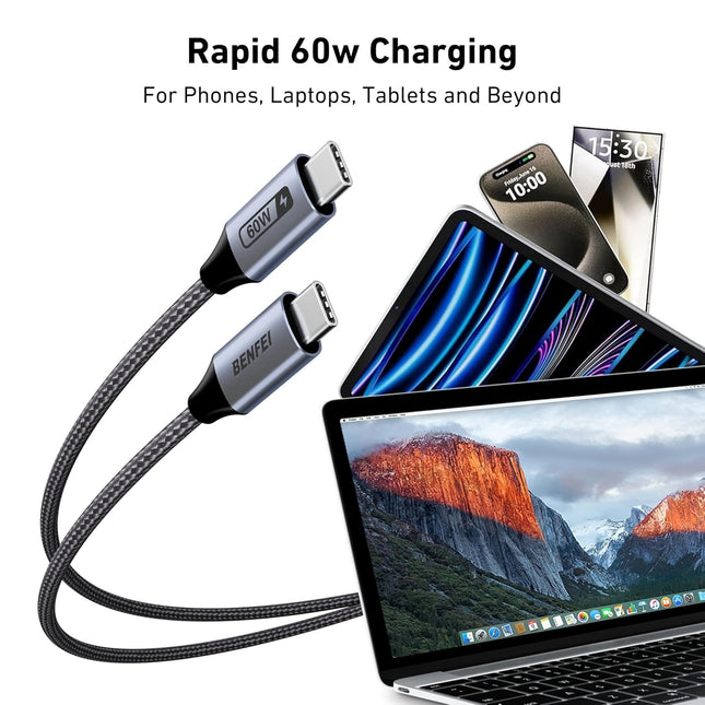 BENFEI 000383GY USB-C to USB-C Cable (4K@120Hz), 100W PD Fast Charging, 10Gbps Data Transfer for I-phone 15/16/17 and Samsung / Google phone 1M 2