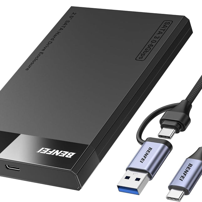 BENFEI 000385BK 2.5 Inch SATA to USB-A + USB-C Tool Free External Hard Drive Enclosure (6Gbps, Optimized for SSD, Support UASP SATA III)