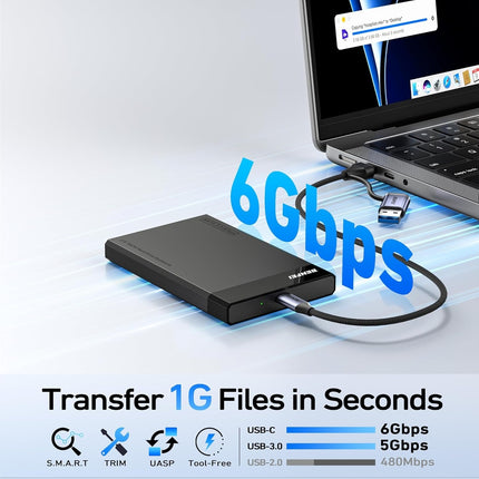 BENFEI 000385BK 2.5 Inch SATA to USB-A + USB-C Tool Free External Hard Drive Enclosure (6Gbps, Optimized for SSD, Support UASP SATA III) 2