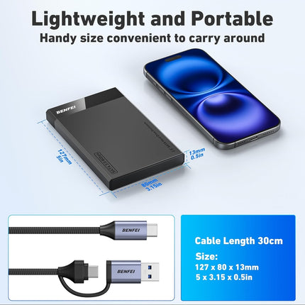 BENFEI 000385BK 2.5 Inch SATA to USB-A + USB-C Tool Free External Hard Drive Enclosure (6Gbps, Optimized for SSD, Support UASP SATA III) 7