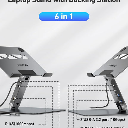 BENFEI 398GY TYPE-C 6-in-1 HDMI+USB-C(10G)+RJ45+2xUSB-A(10G)+PD 3