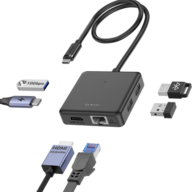 BENFEI 399BK 6-in-1 USB-C HUB to HDMI(8K)+USB3.2(10Gbps)+USB2.0x2+PD100W+RJ45 Black