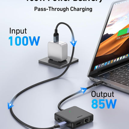 BENFEI 399BK 6-in-1 USB-C HUB to HDMI(8K)+USB3.2(10Gbps)+USB2.0x2+PD100W+RJ45 Black 6