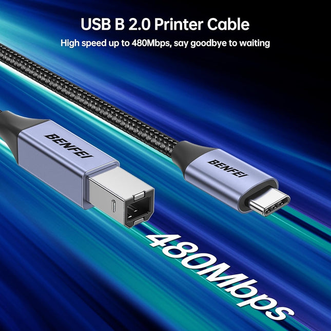 BENFEI 405GY-2M USB B to USB C Printer Cable, Nylon Braided, Premium Aluminium Alloy Case 2M 2