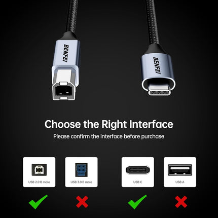 BENFEI 405GY-3M USB B to USB C Printer Cable, Nylon Braided, Premium Aluminium Alloy Case 2M 5