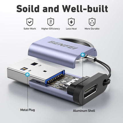 BENFEI 407GY USB Type-A to USB-C Adapter Male to Female Supporting 5V 3A Charging and 10Gbps Data Transmit 3