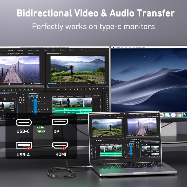 BENFEI 412GY Bidirectional USB-C to DisplayPort V1.4 (Support Thunderbolt 4, 8K@60Hz ) Cable 1.8M 2