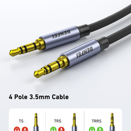 BENFEI 427GY 10M 3.5mm TRRS Male to Male Audio Cable, 4-Pole Stereo Mic Aux Cable, Nylon Braided Headphone Jack Cord 3