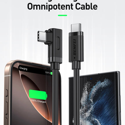 BENFEI 428BK-2M USB C to Right Angle USB C Cable , 90-dgree Angled USB 2.0 Type C Charger Cable, 3A Fast Charging & 480Mbps Data Sync, Durable PVC 2