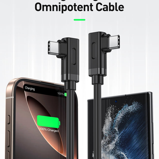 BENFEI 429BK-3M Right Angle USB C Cable 90-Degree, USB 2.0 Type C Charger Cable 3A Fast Charging, Nylon Braided USB-C to USB-C Cord 2