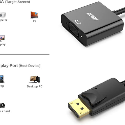 BENFEI DisplayPort to VGA,Gold-Plated Uni-directional Adapter 2