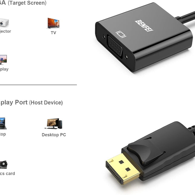 BENFEI DisplayPort to VGA,Gold-Plated Uni-directional Adapter 2