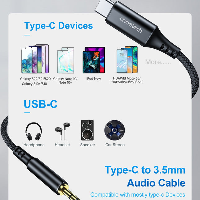 CHOETECH AUX006 Type-C To 3.5mm Audio Cable 1M 2