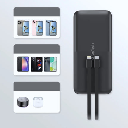 CHOETECH B654 10000mAh Pwer Bank 22.5W USB-A / USB-C / micro USB with built-in USB-C / Lightning cable - black 4