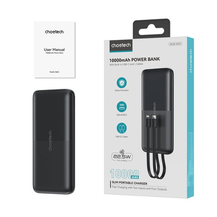CHOETECH B654 10000mAh Pwer Bank 22.5W USB-A / USB-C / micro USB with built-in USB-C / Lightning cable - black 7