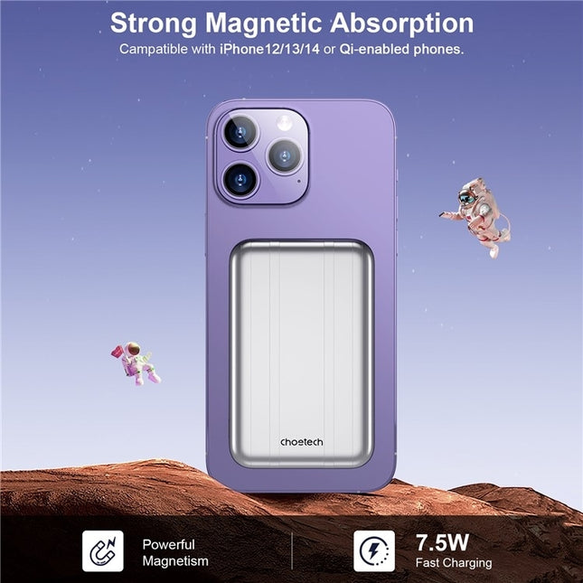CHOETECH B655-SL 5000mAh Magnetic Wireless Power Bank 10W (Silver) 2