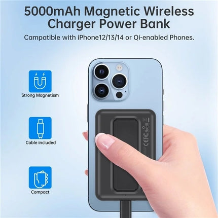 CHOETECH B662-BK USB-A + USB-C + Wireless Magnetic Power bank 5000mAh (Black) 2