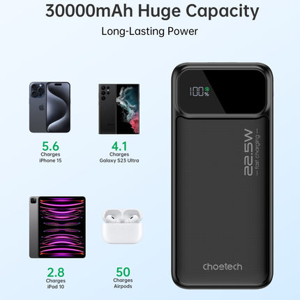 CHOETECH B730 30000mAh Power Bank PD22.5W with Digital Display 6