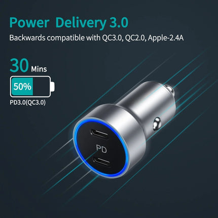 CHOETECH C0054-SL Dual Port PD 40W USB-C Car Charger Adapter Silver 2