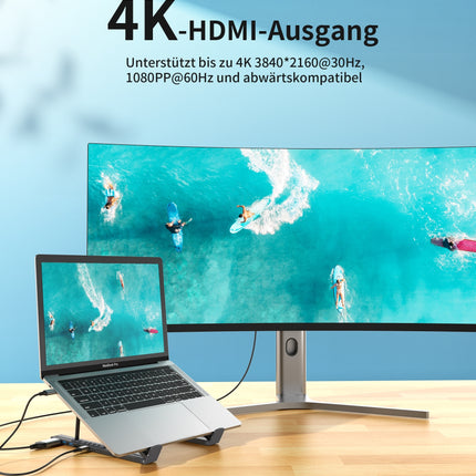 CHOETECH HUB-M48 7-in-1 Hub + Foldable Laptop stand USB-C to HDMI 4K/USB-A/TF&SD/USB-C with PD Charging 4