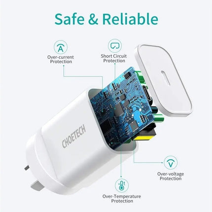 CHOETECH MIX00109 USB-C PD 20W AC Charger Adapter 2-Pack White 4